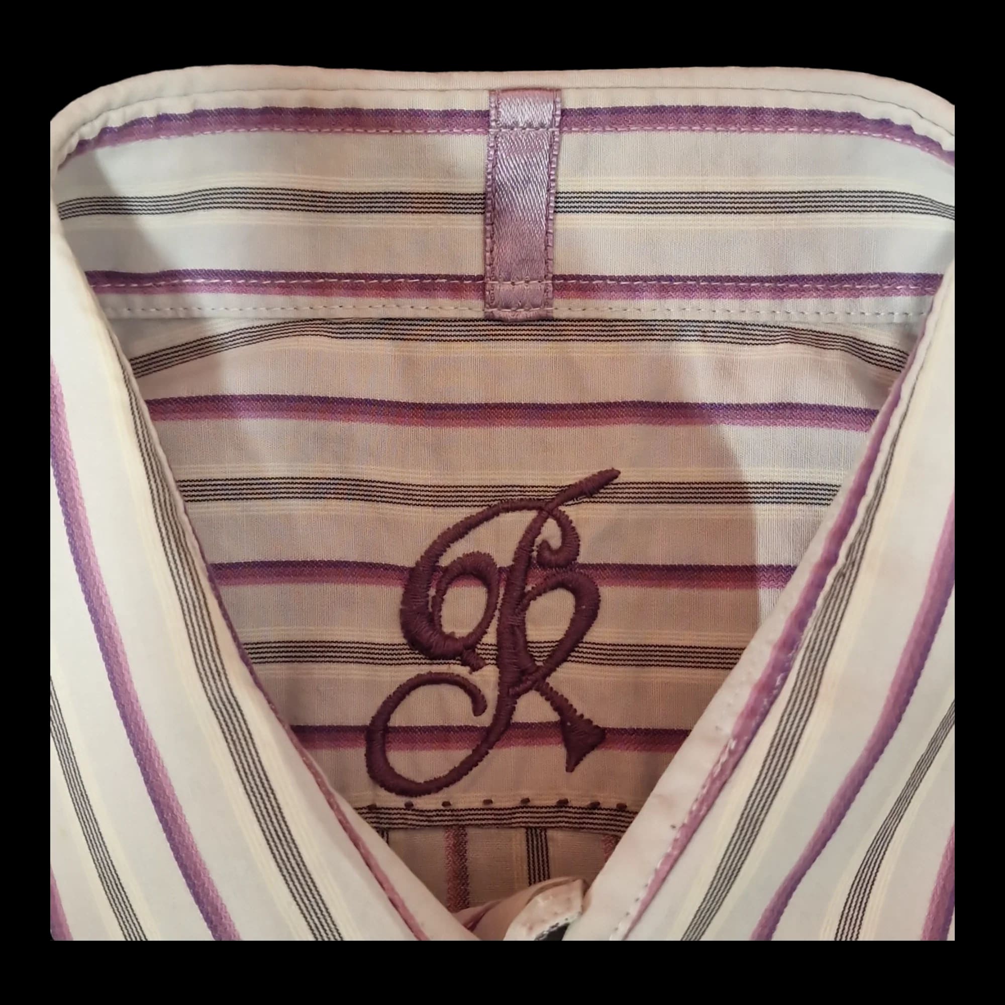 Mens River Island Grey & Purple Long Sleeve Shirt UK Medium